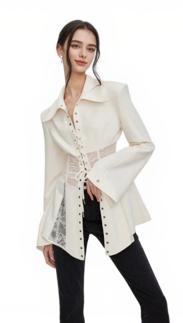 AIIZIE MELANY SEE THROUGH LACE UP SHIRT IN WHITE - product image