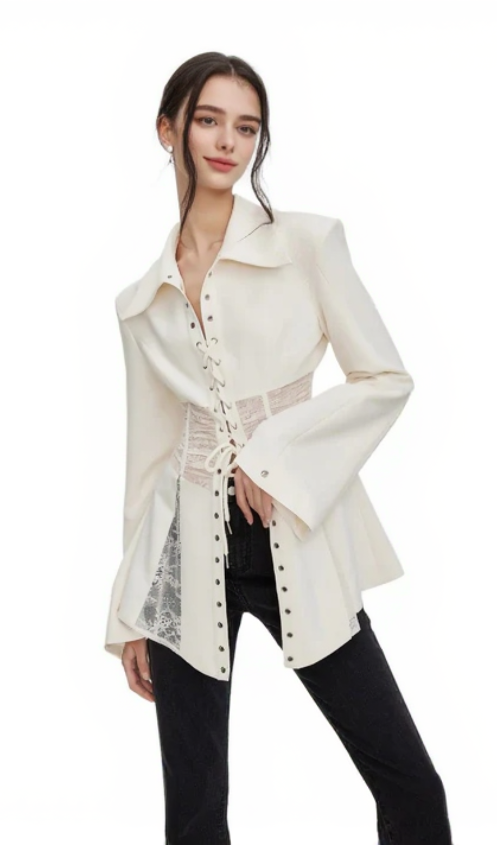 Melany – Durchsichtiges Schnürhemd in Weiß
