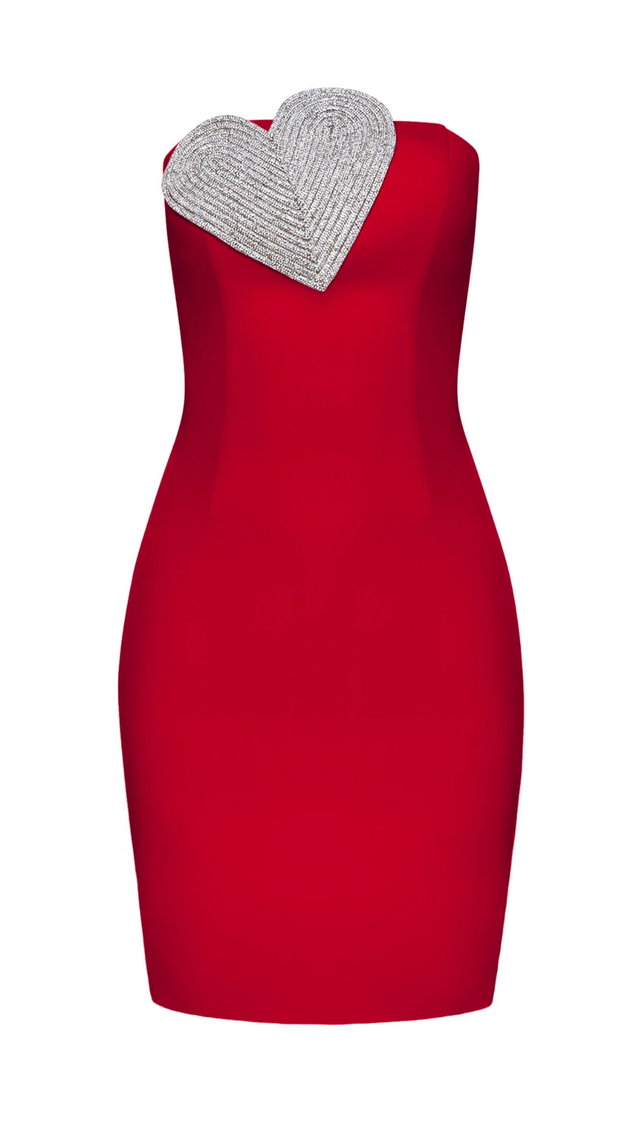 MINI ABITO SENZA SPALLINE CON DECORAZIONI A CUORE IN ROSSO