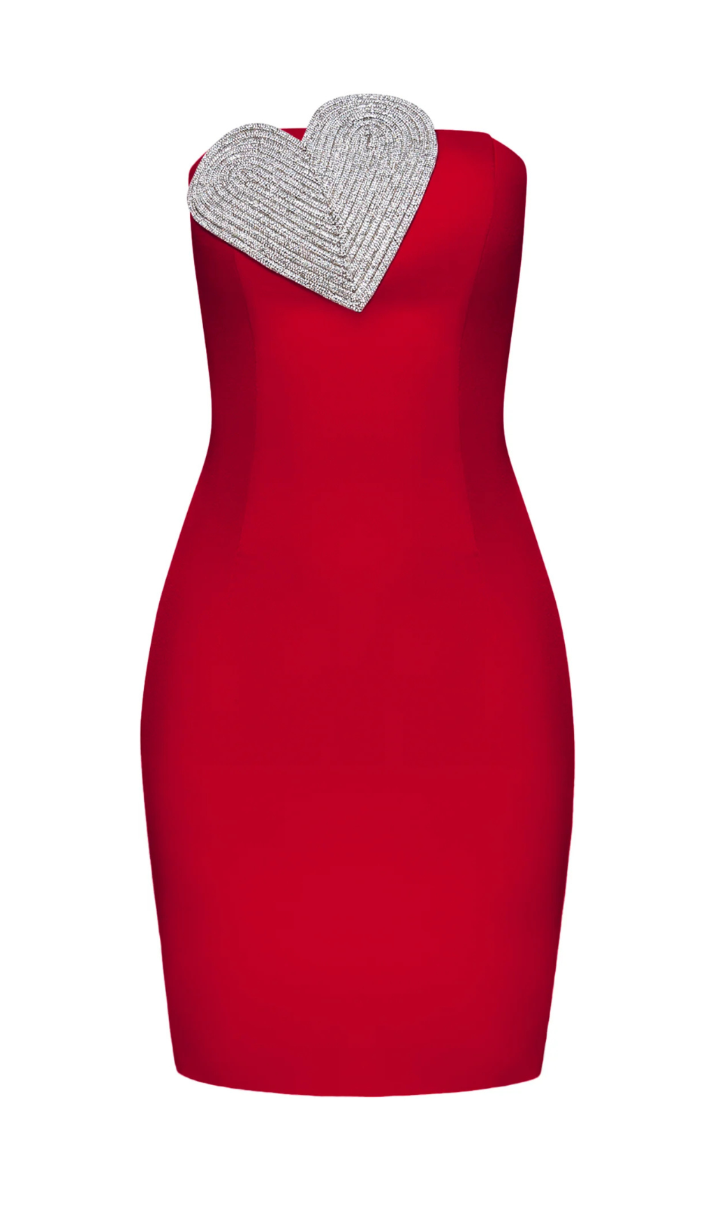 HEART-EMBELLISHED STRAPLESS MINI DRESS IN RED