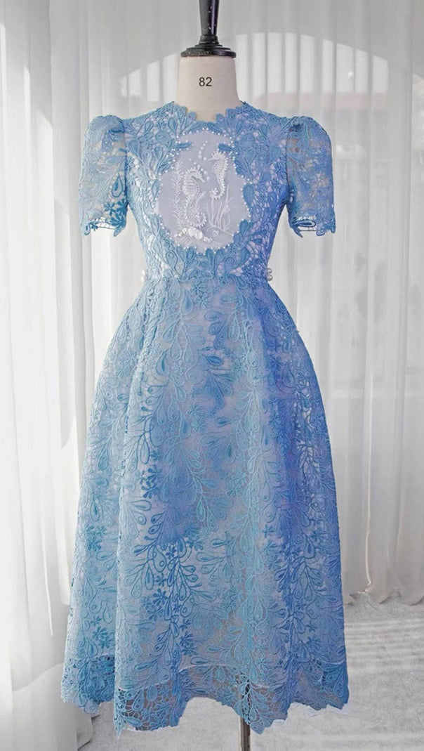 AIIZIE ARAFA BLUE EMBROIDERY MIDI DRESS - product image