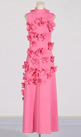 ANNONA PINK FLOWER EMBELLISHED MAXI DRESS