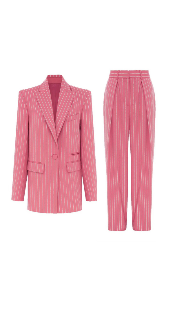 AIIZIE ALLY CRYSTAL PINSTRIPE BLAZER SET IN PINK - product image