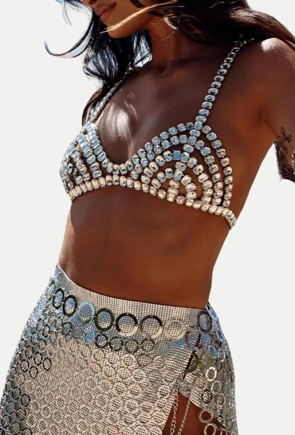 Cael Crystal Bra in Silver