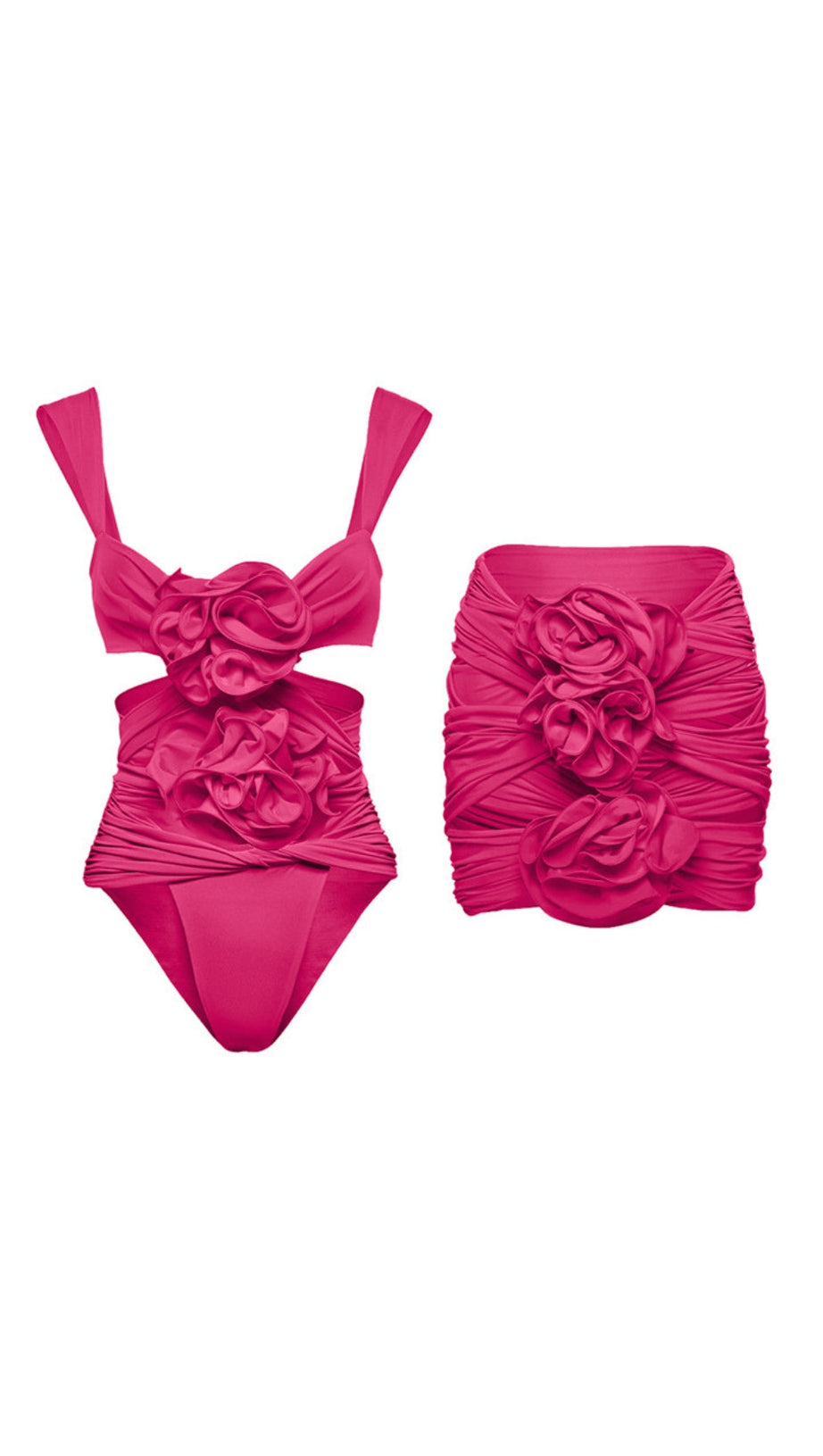 ROSA BADEANZUG UND ROCK MIT 3D-BLUMEN