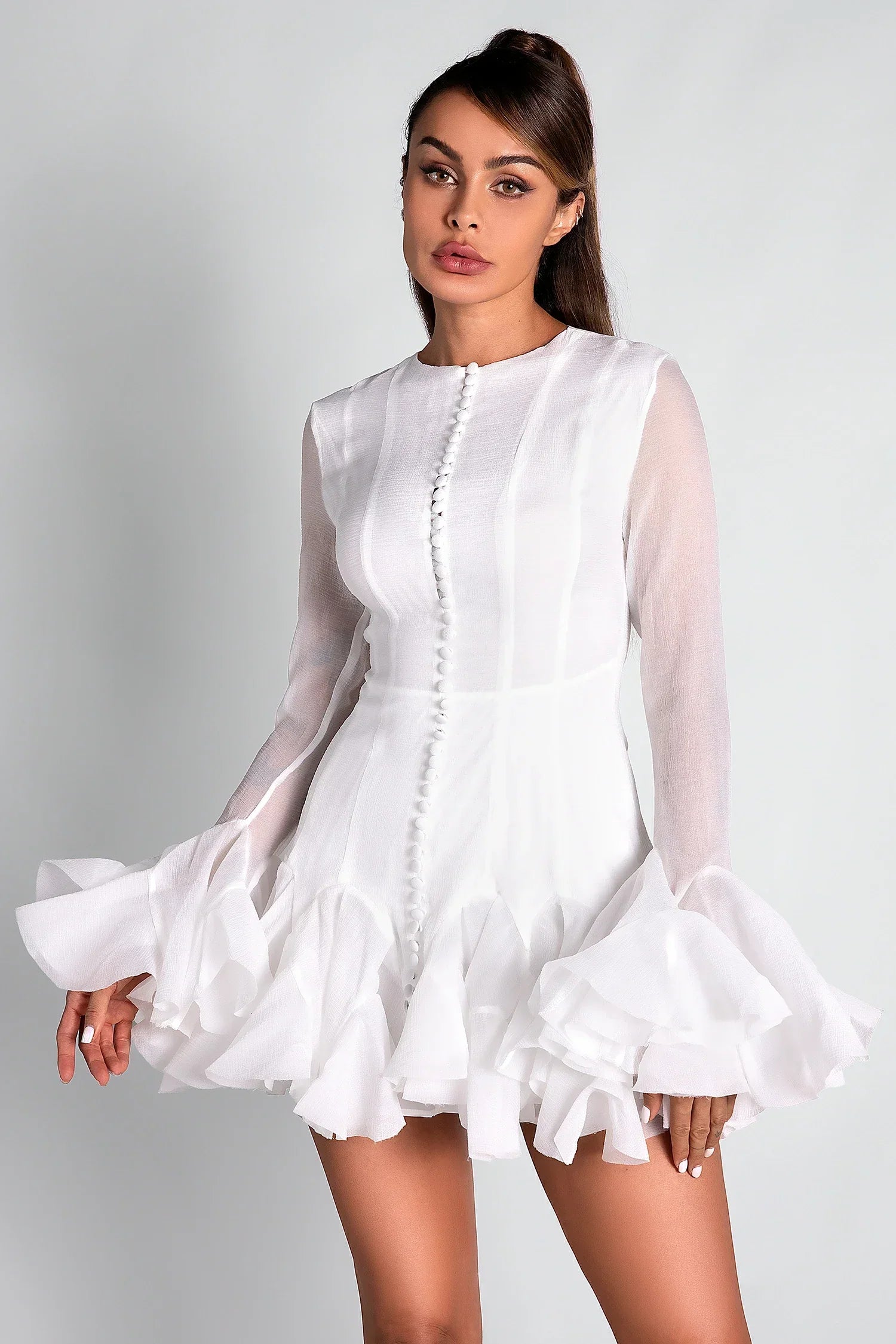 CALLIOPE LONG SLEEVE RUFFLE MINI DRESS