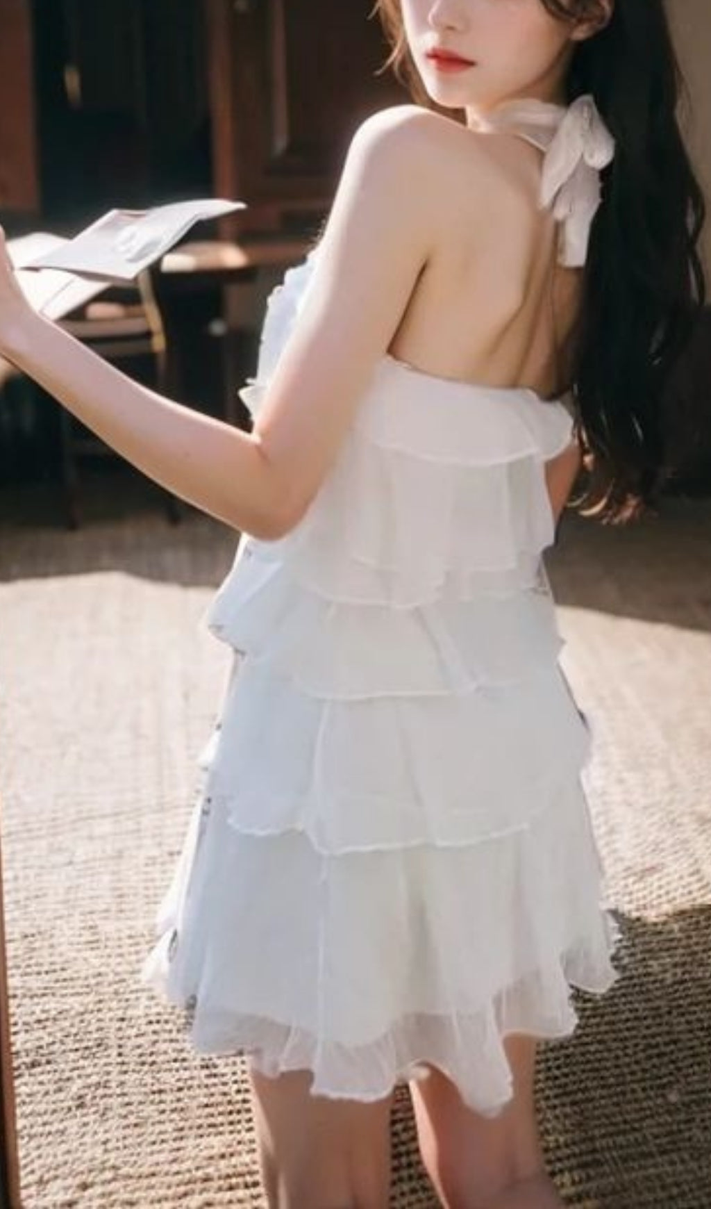 HALTER NECK CHIFFON MINI DRESS IN WHITE