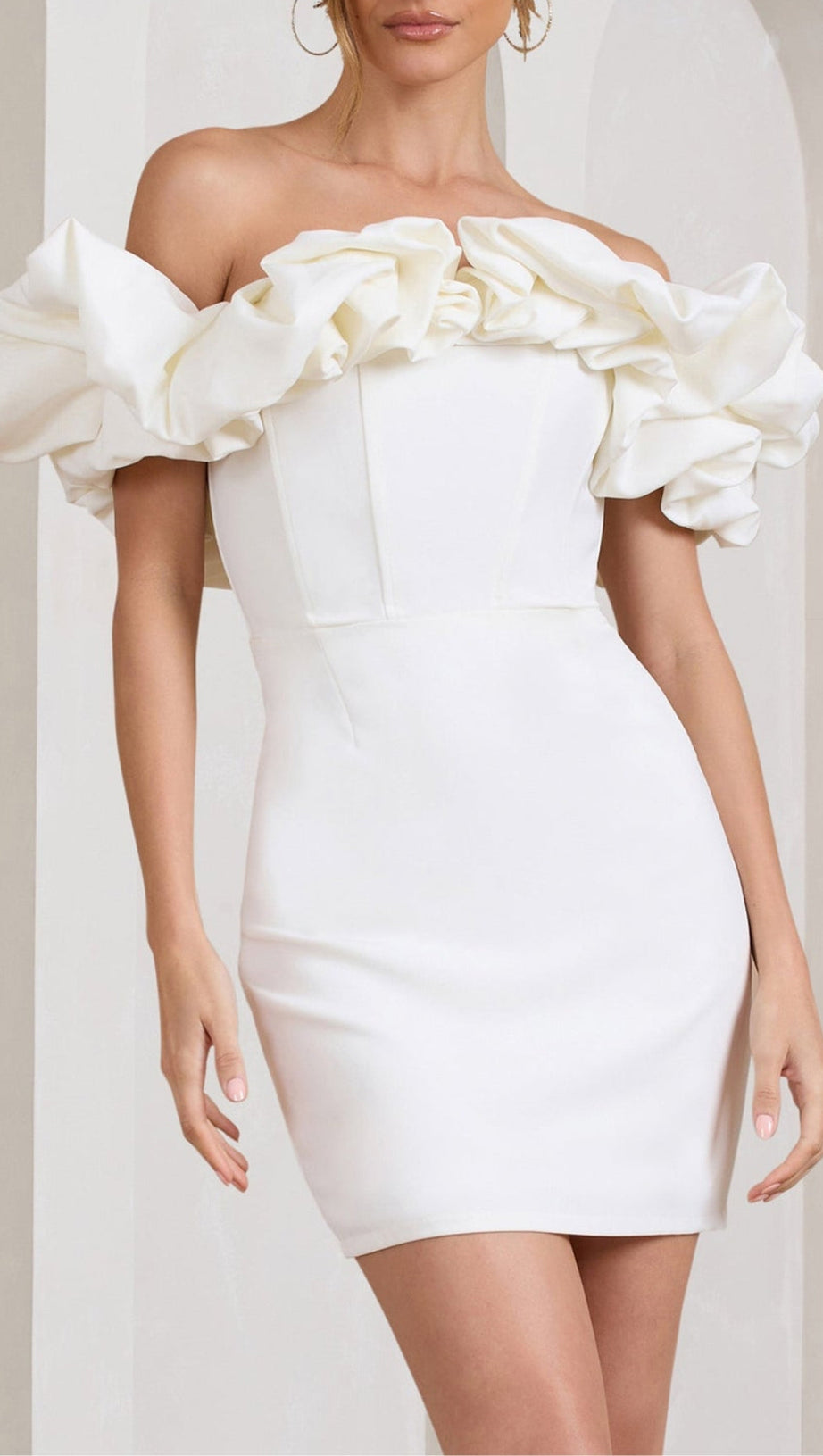 SATIN RUFFLE STRAPLESS DRESS