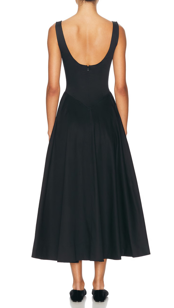AIIZIE STRETCH COTTON SATEEN MIDI DRESS IN BLACK - product image