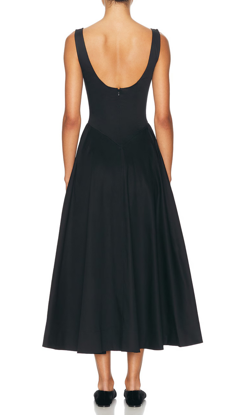 STRETCH COTTON SATEEN MIDI DRESS IN BLACK