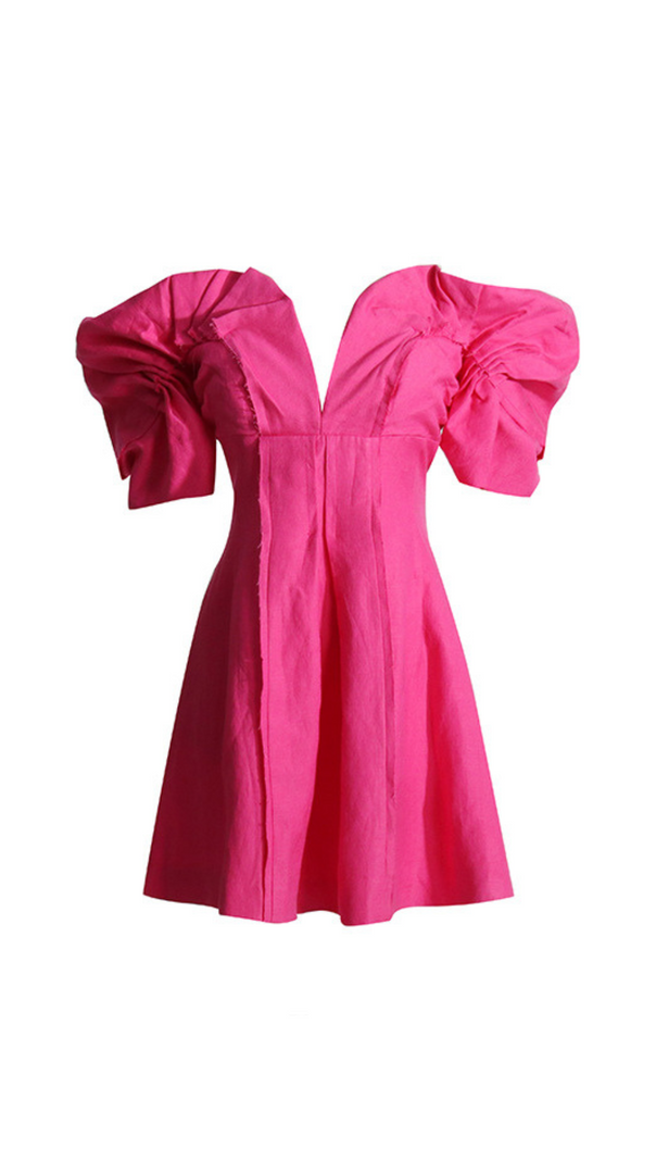 AIIZIE RUFFLED OFF-SHOULDER MINI SILK DRESS IN PINK - product image