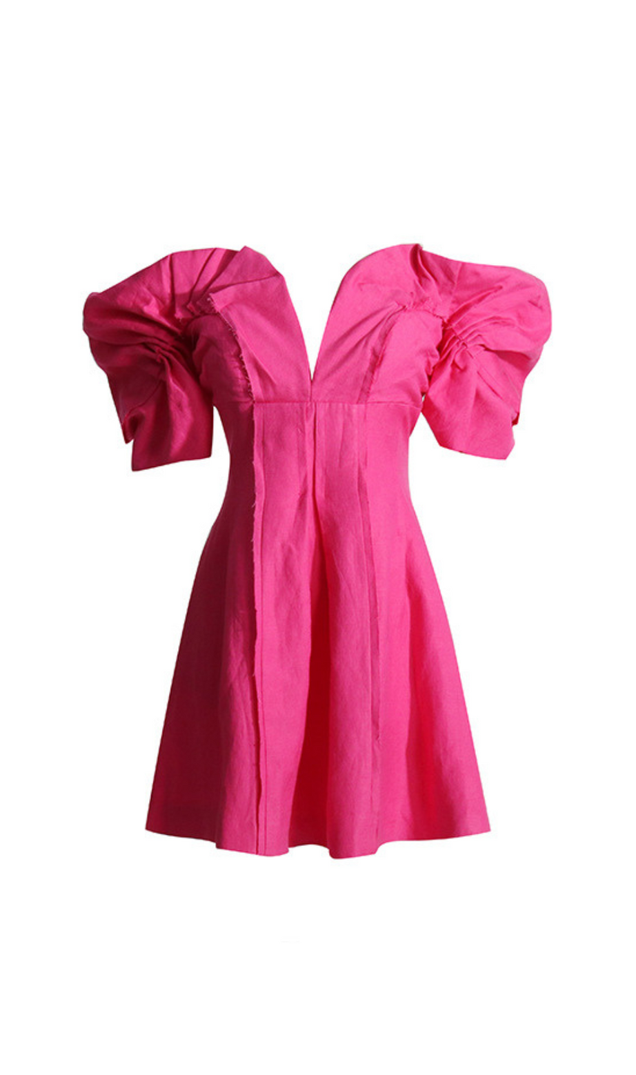 RUFFELTES OFF-SHOULDER MINI-SEIDENKLEID IN PINK