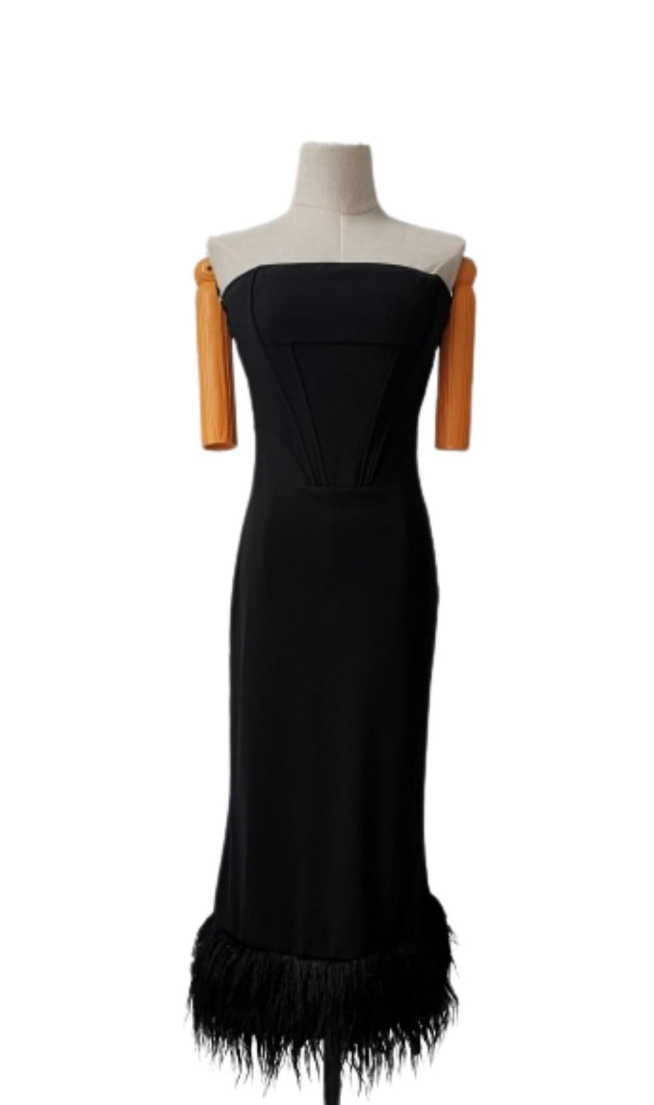 ABITO CORSETTO NERO SENZA SPALLINE CON PIUME
