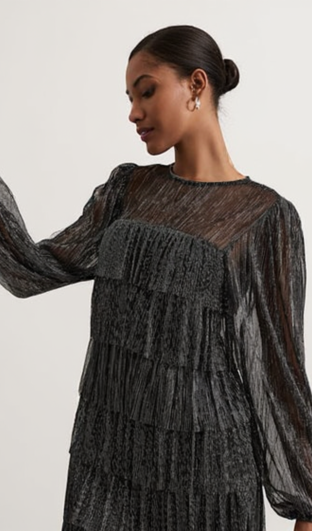 LAYER CHIFFON PUFF MINI DRESS IN BLACK