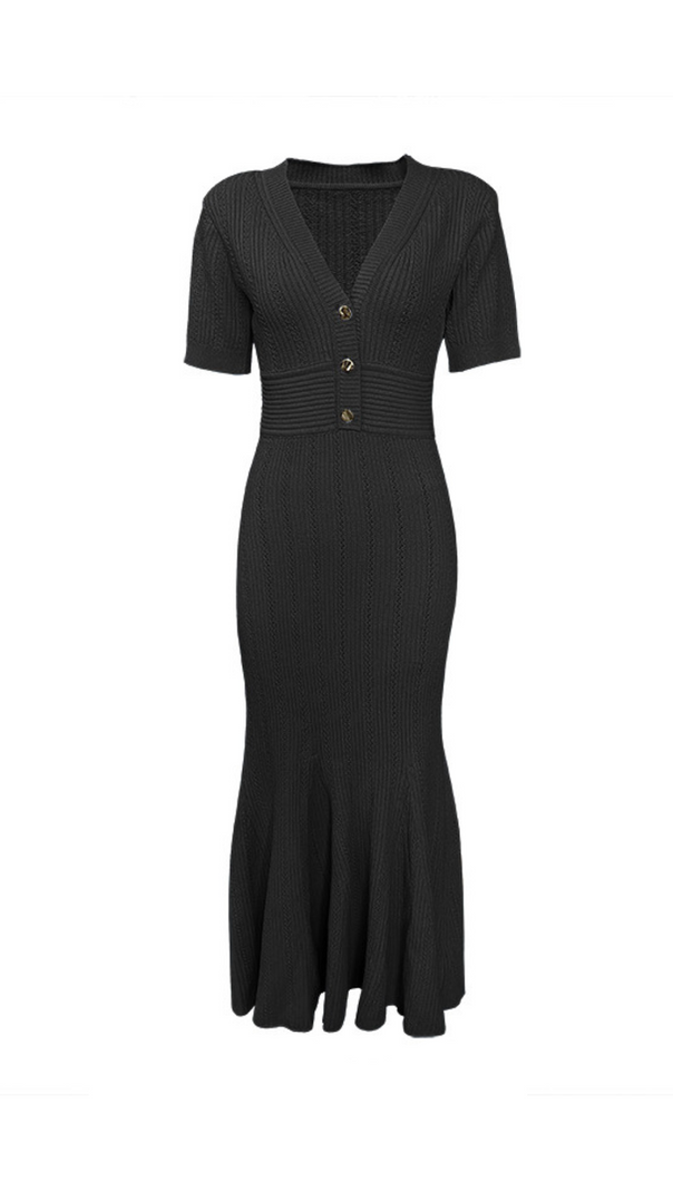 AIIZIE DOLORES BLACK POINTELLE MIDI DRESS - product image