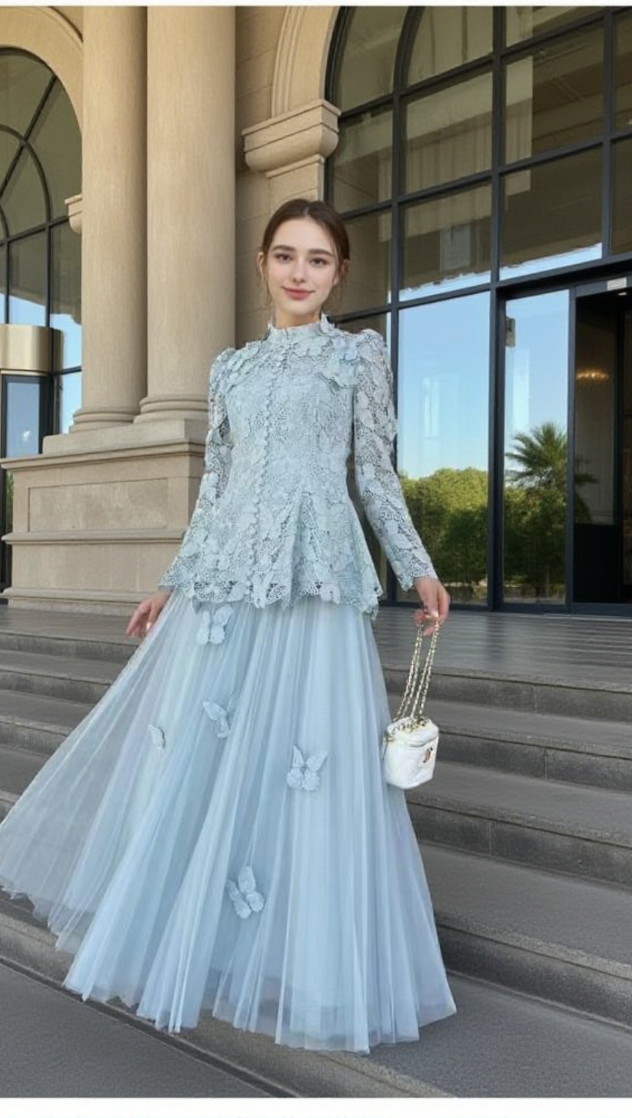 COMPLETO GONNA IN RETE CON RICAMI DI FIORI