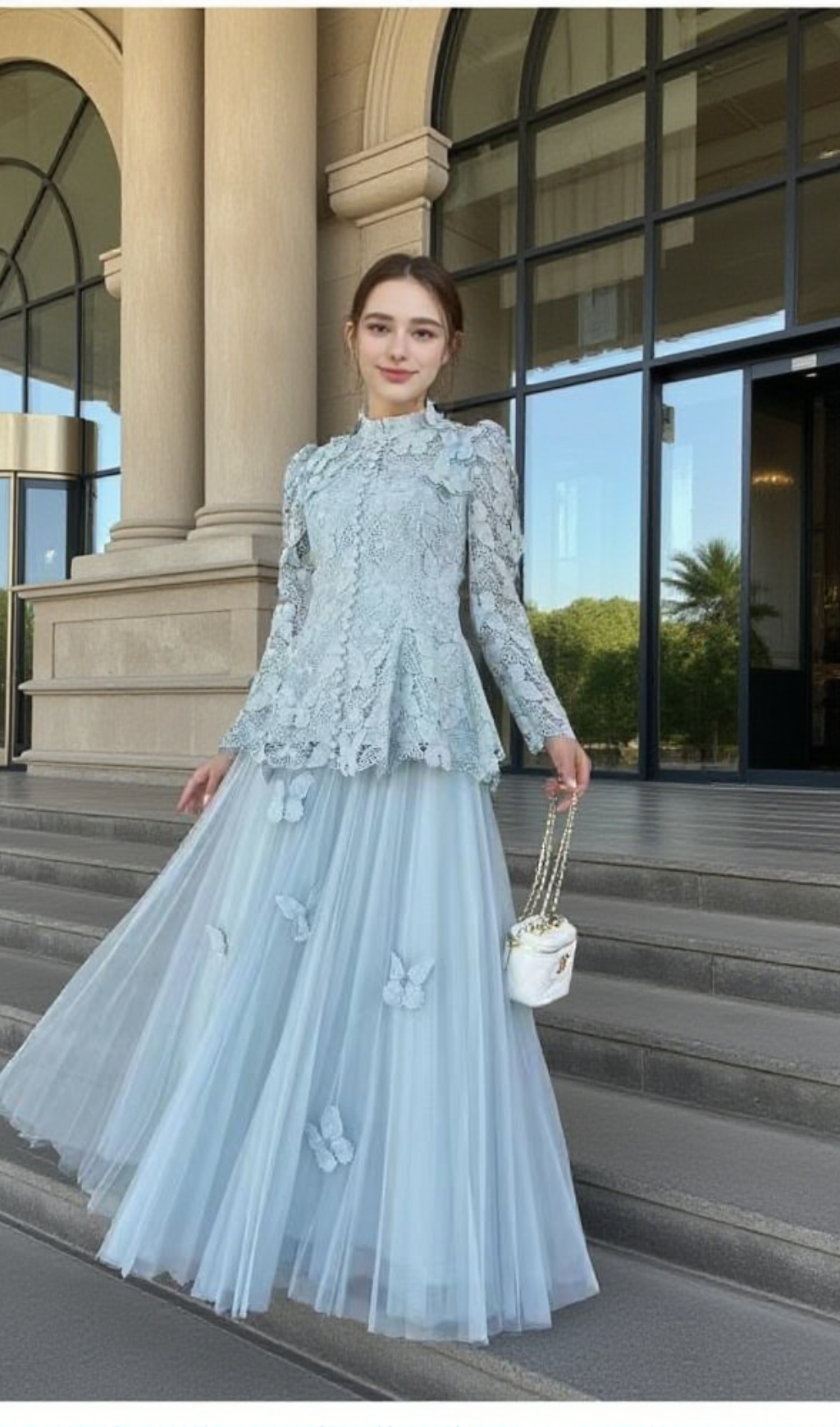 FLOWER EMBROIDERY MESH SKIRT SET