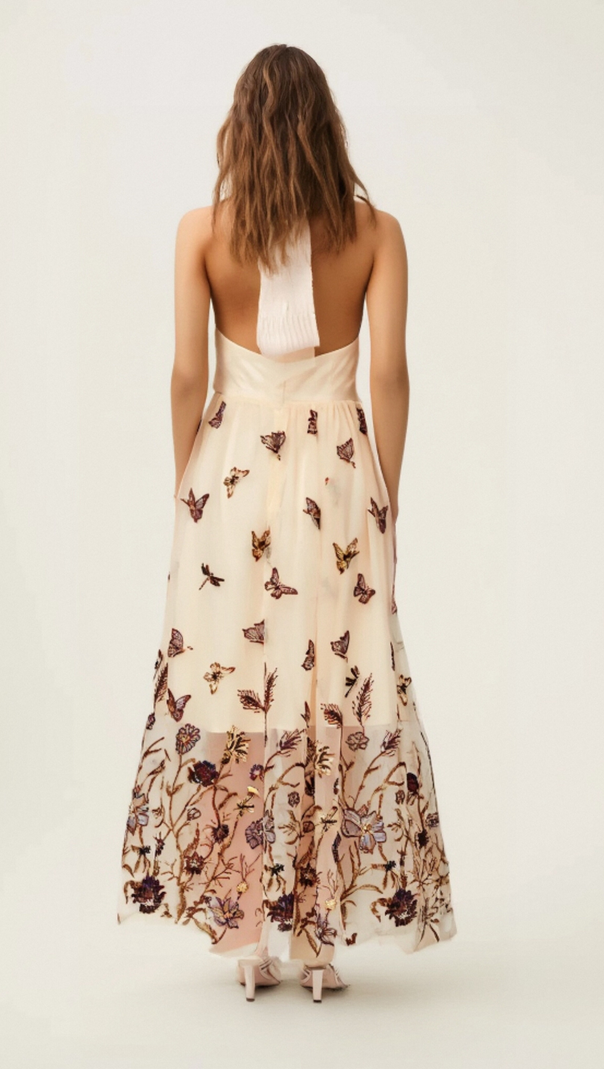 AIIZIE JOSÉPHINE HALTERNECK BUTTERFLY-MOTIF TULLE MIDI DRESS - product image