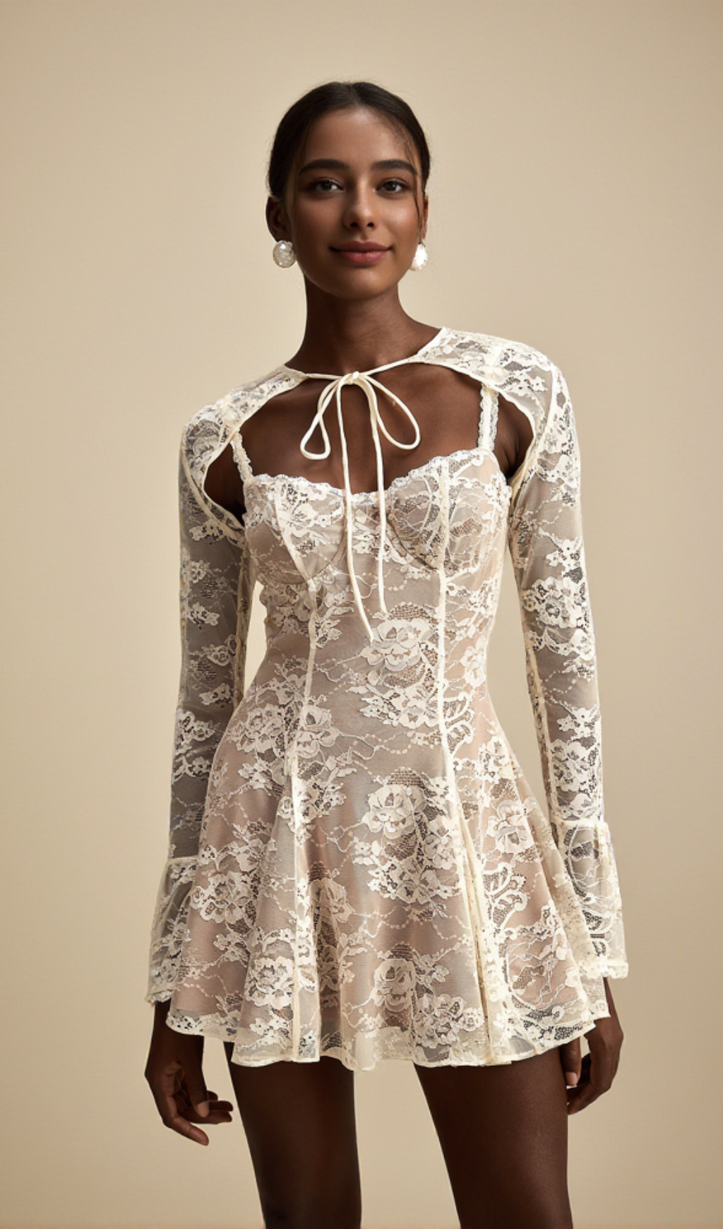 Vintage Creme Spitze Minikleid