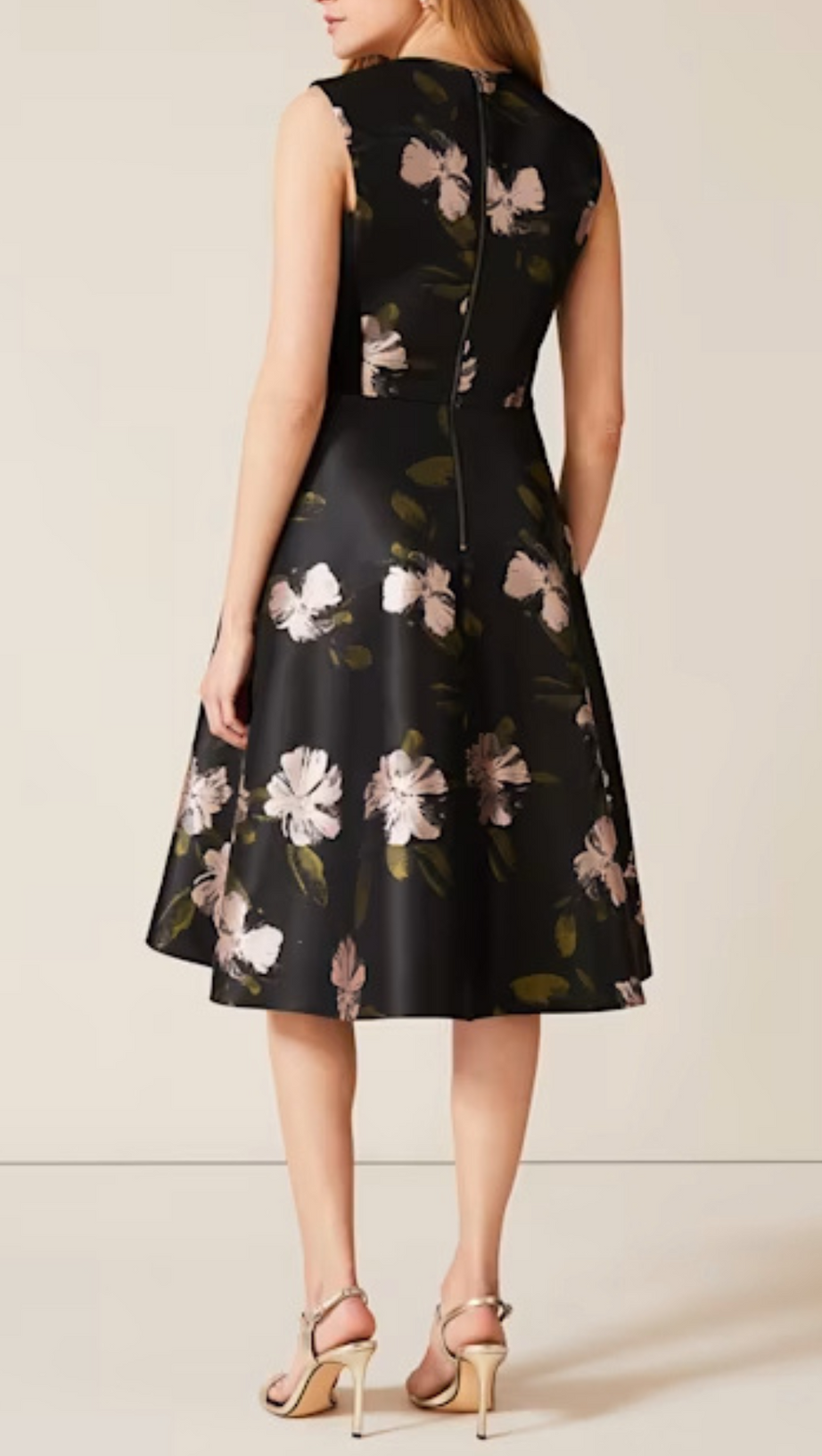 FLORAL JACQUARD MIDI DRESS IN BLACK