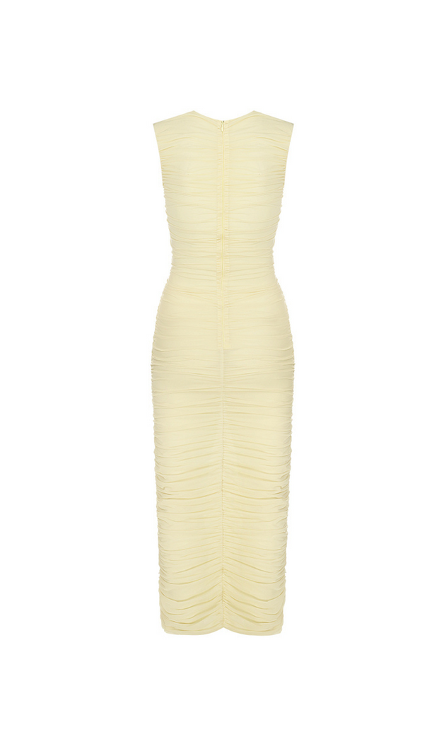 AIIZIE AMELIA SLEEVELESS FLOWER BLOOM MIDI DRESS IN LIGHT YELLOW - product image