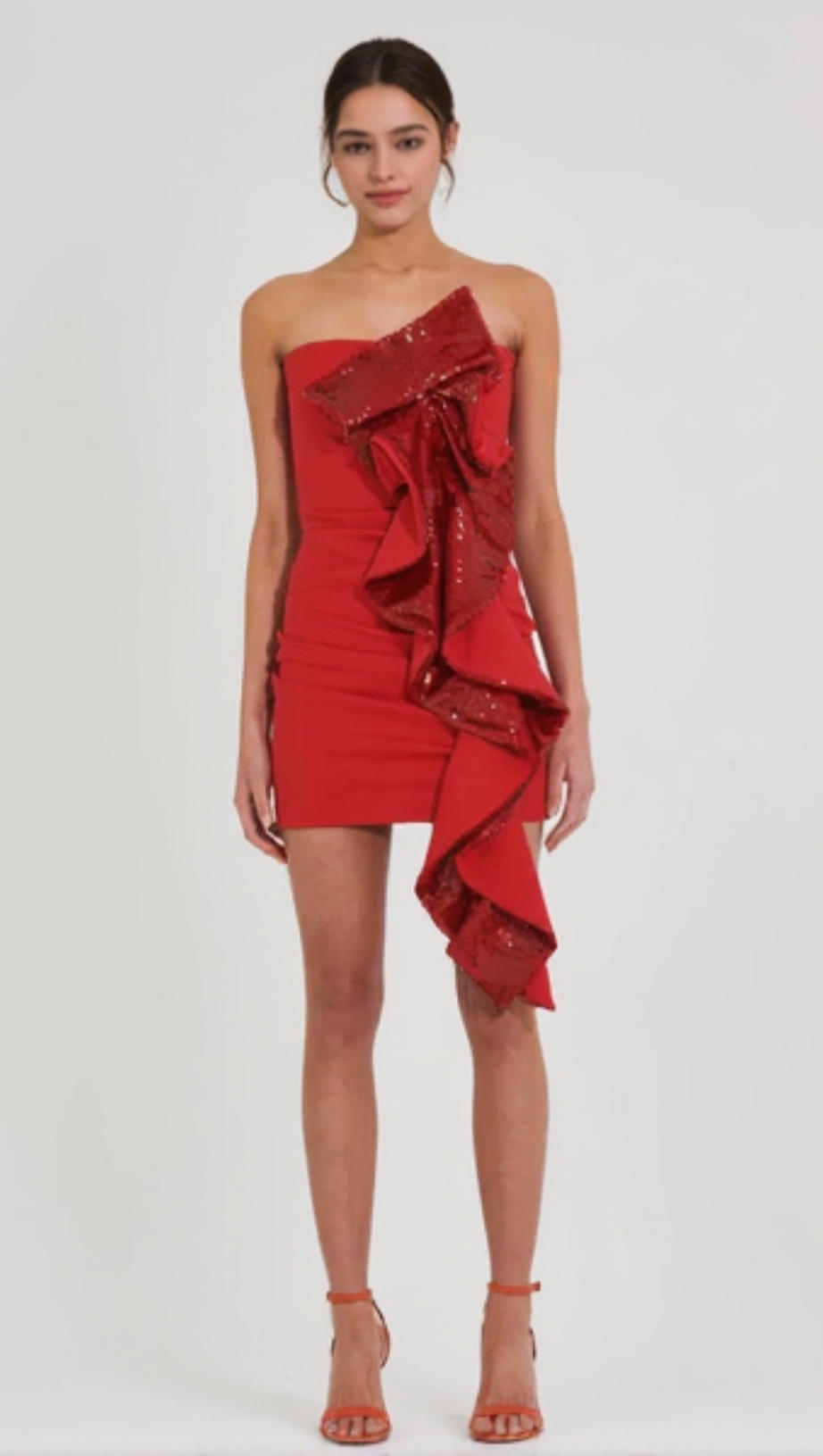 ABITO CORTO ROSSO CON BALZE E PAILLETTES AMELIA