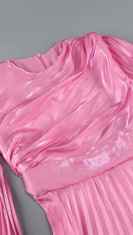 MANDY SLIT SLEEVE RUCHED MAXI DRESS IN ROSE PINK