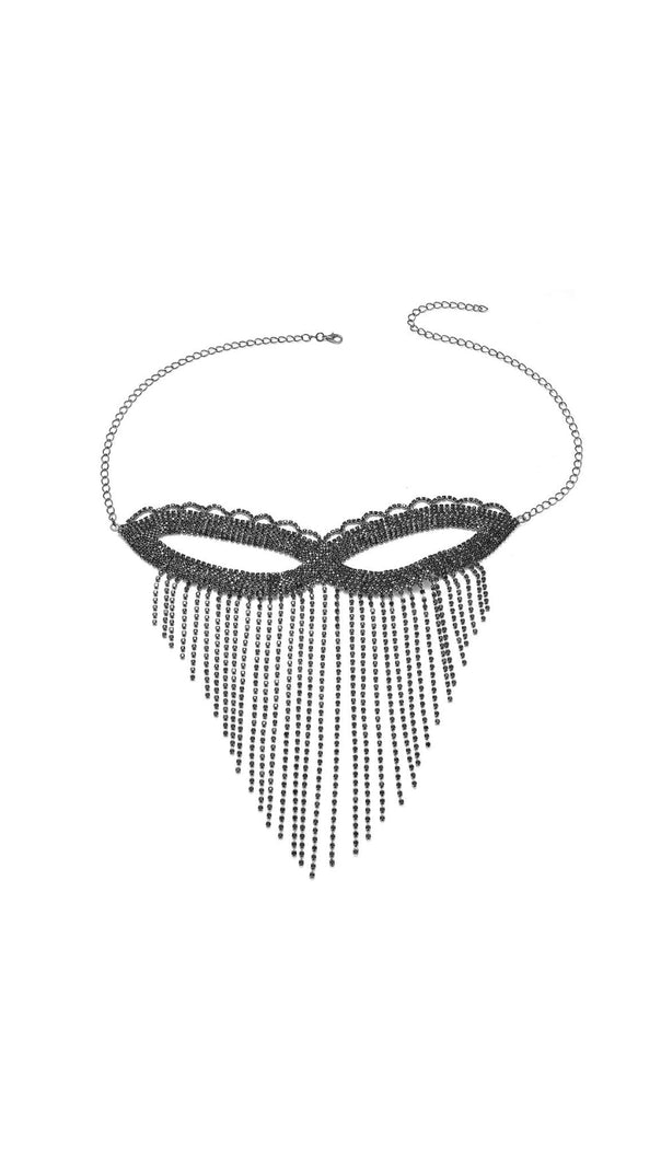 AIIZIE DASCHA BLACK RHINESTONE TASSEL MASK - product image