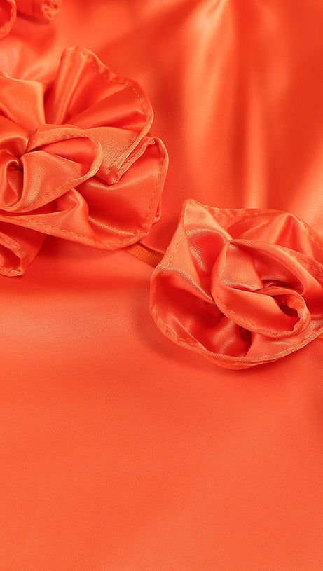 VERNA ORANGE 3D FLOWER DETAILED CUTOUT MAXI DRESS