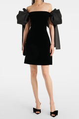 julie bow Off-shoulder mini dress in black