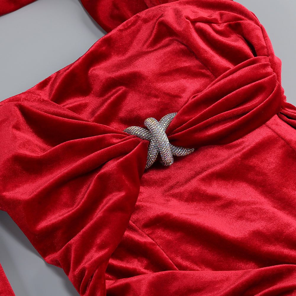 AIIZIE VELVET CAPLET MAXI DRESS IN RED - product image