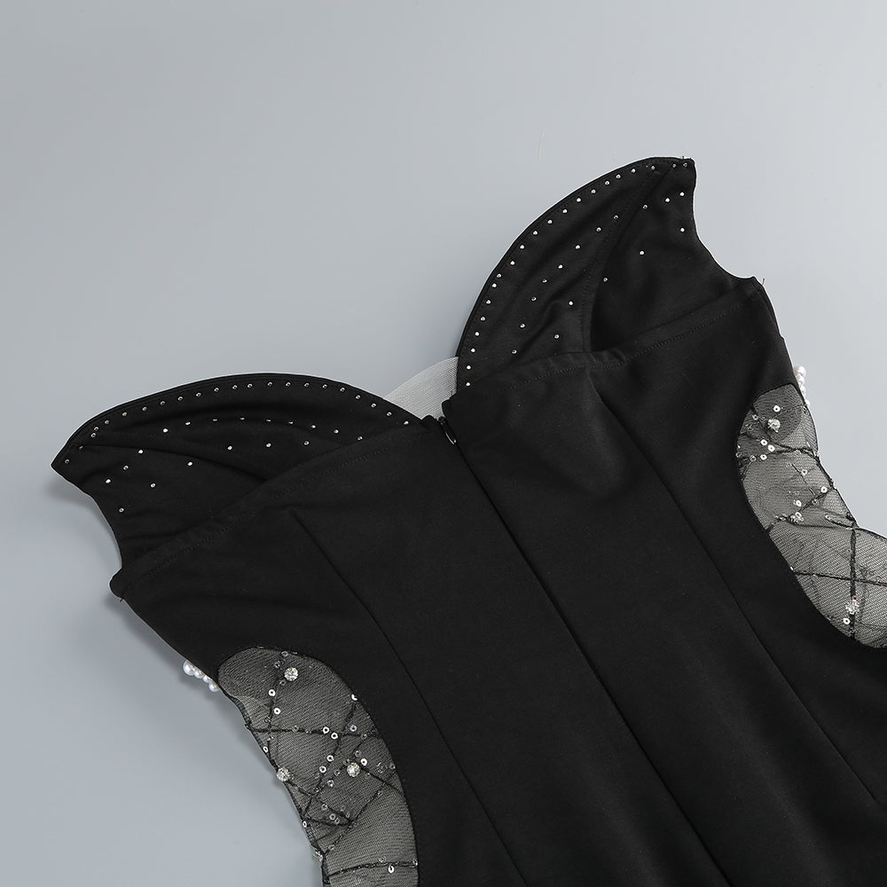 AIIZIE SYMMETRICAL TULLE PEARL EMBELLISHED MINI DRESS IN BLACK - product image