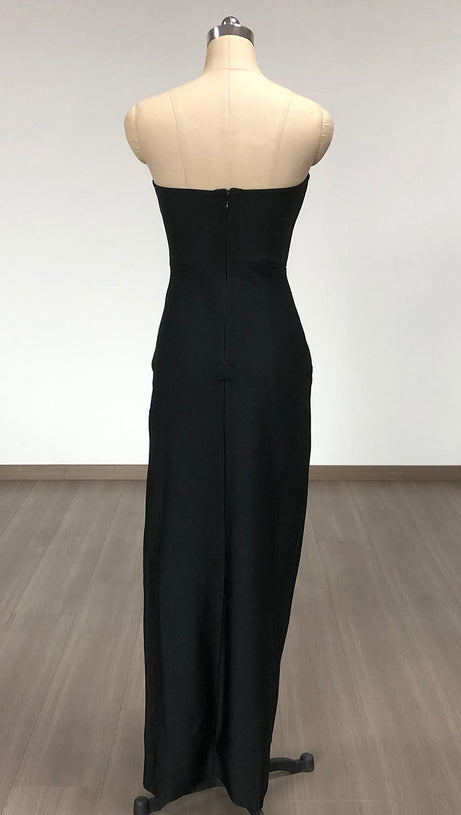 AMBER-EMBELLISHED BANDAGE GOWN IN BLACK