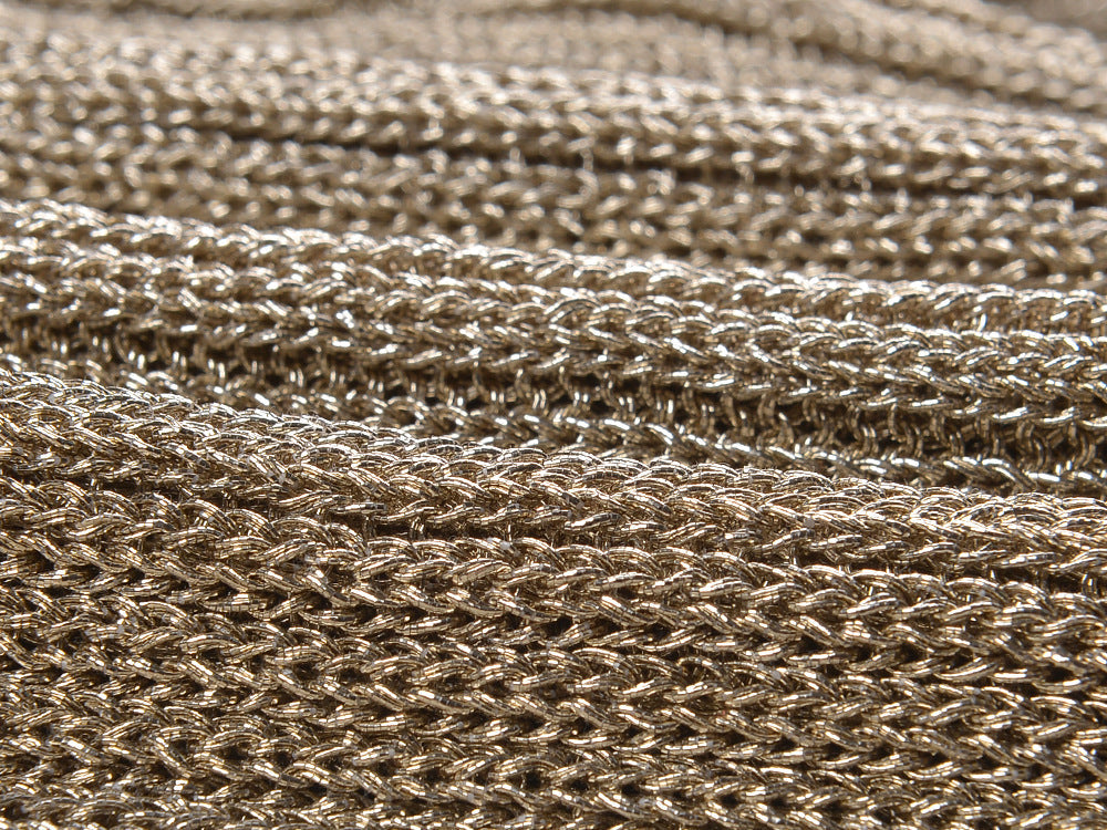 Shimmering Metallic Knit Mini Dress | V-Neck, Pockets & Ruffle Hem