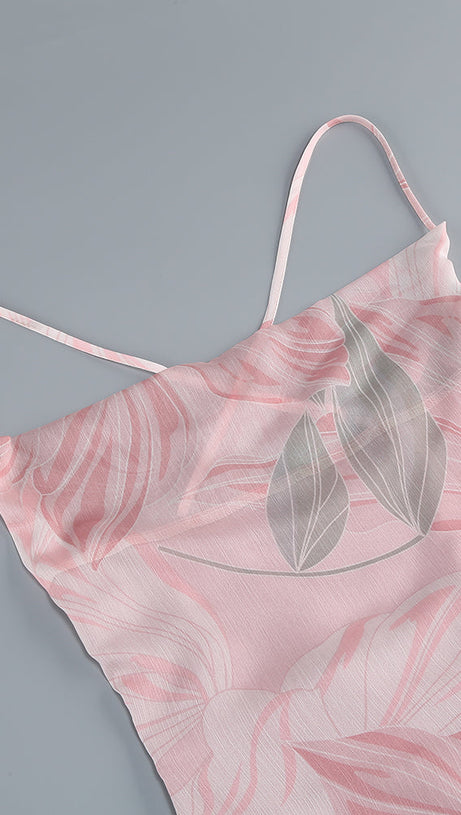 ZORA PINK FLORAL-PRINT RUFFLED SILK MIDI DRESS