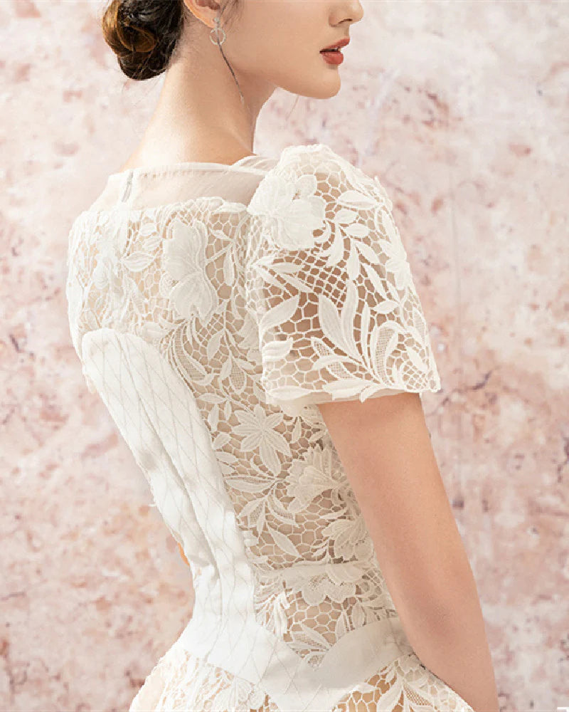 AIIZIE ROSE SLEEVE LACE HOLLOW MINI DRESS IN WHITE - product image