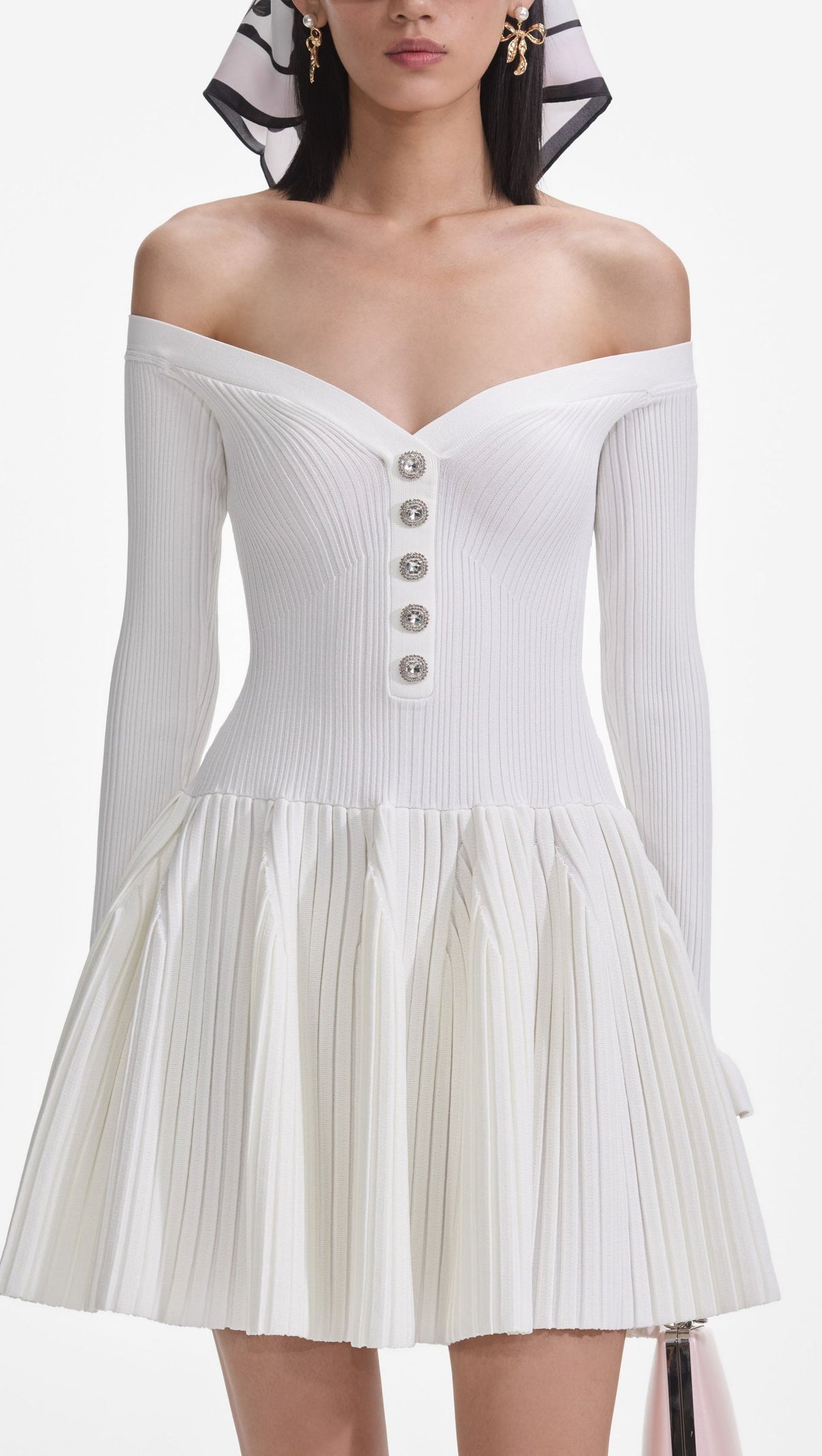AIIZIE WHITE RIBBED KNIT MINI DRESS - product image