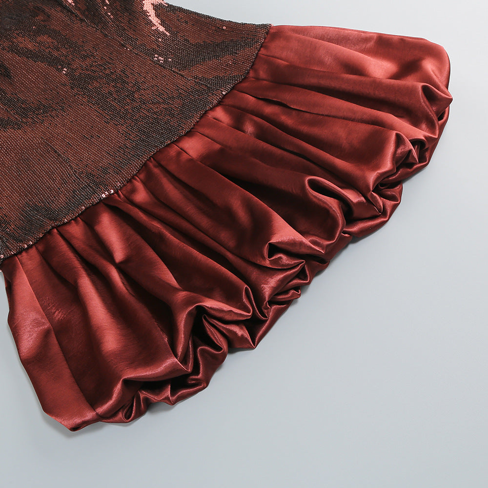 AIIZIE Irén Dazzling Bronze Sequin Strapless Bubble Mini Dress - Perfect for Parties & Cocktails - product image