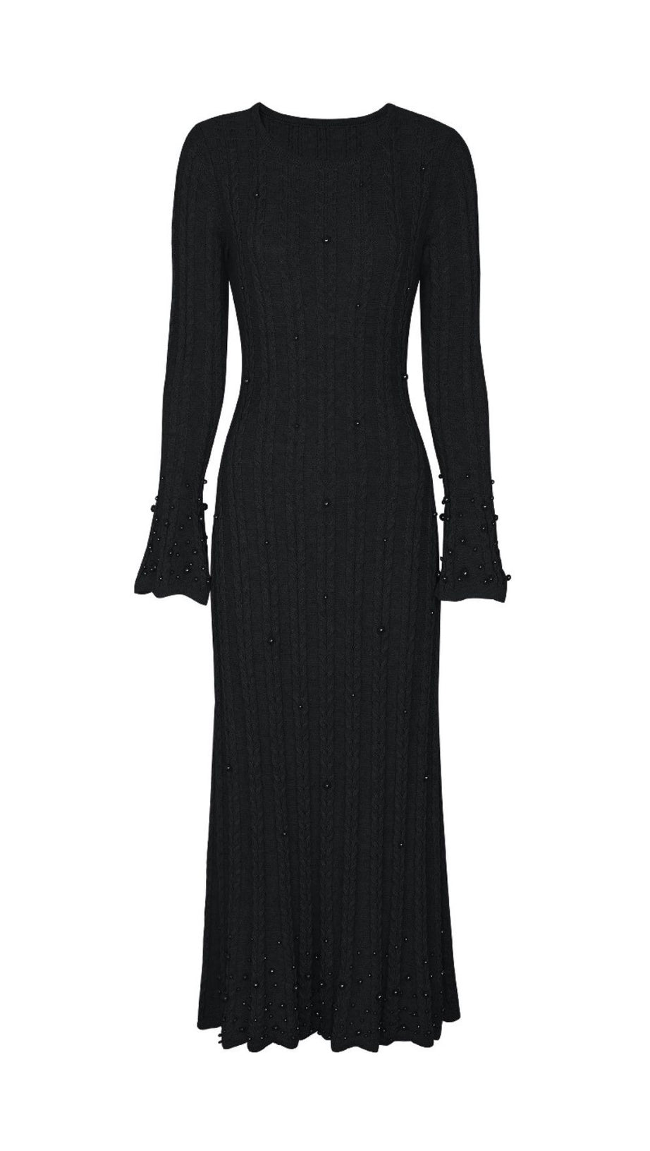 Jace Pearl Embellished Cable Knit Midi Dress - Elegant Lavender Chic