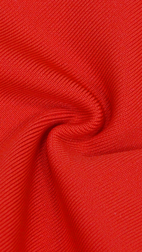 CUT OUT KNIT BANDAGE MIDI DRESS IN RED