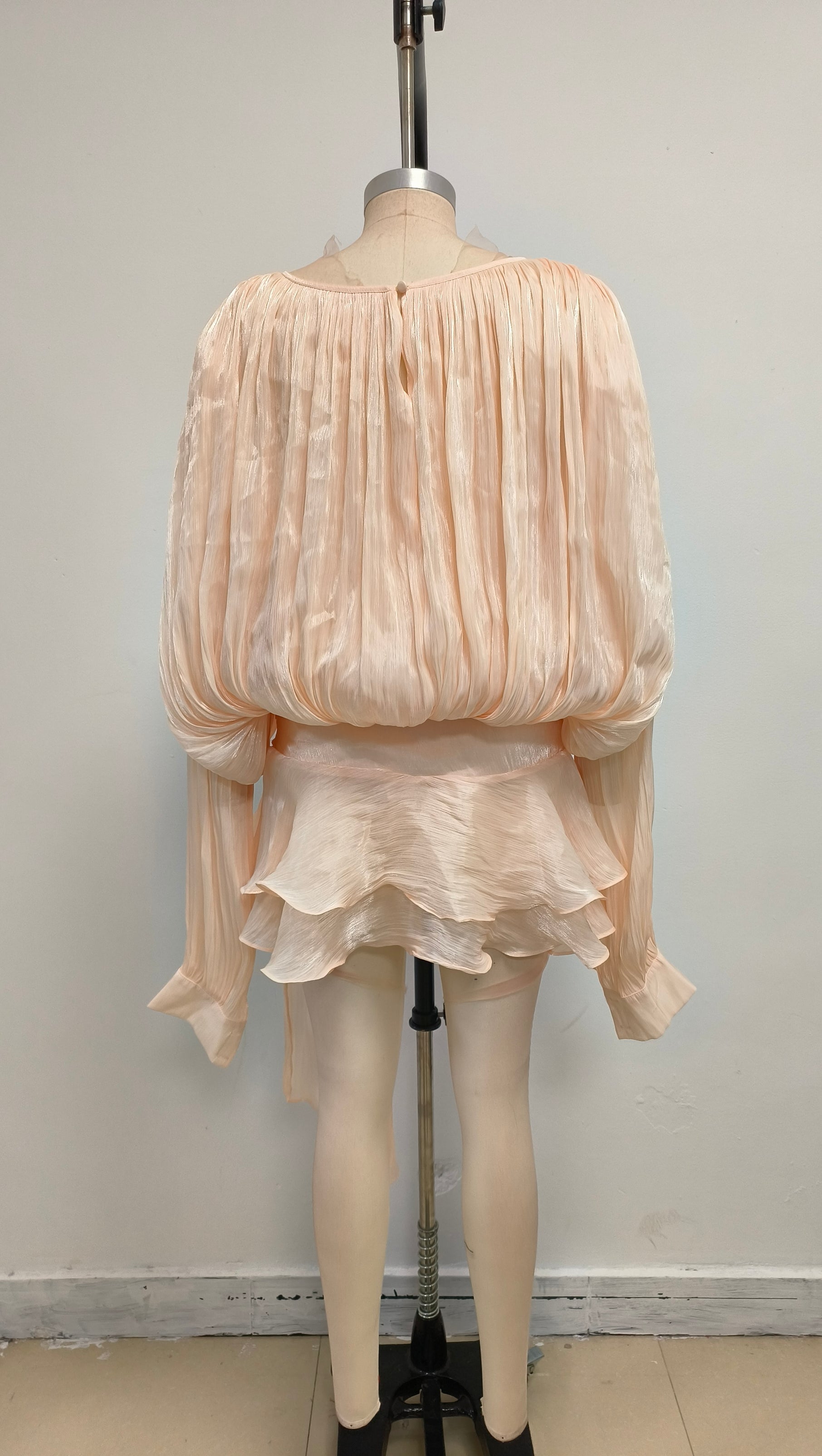 Apricot Long Sleeve Tie Mini Dress