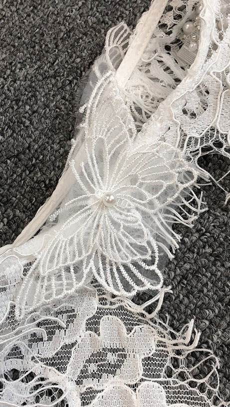 SHARON WHITE CUTOUT LACE BOLERO SKIRT SUIT