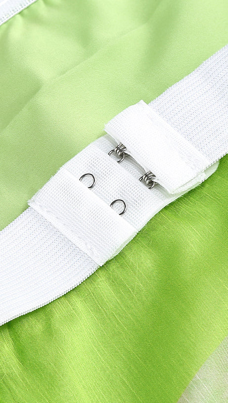 STRAPLESS SILK MAXI DRESS IN LIME ANTHURIUM