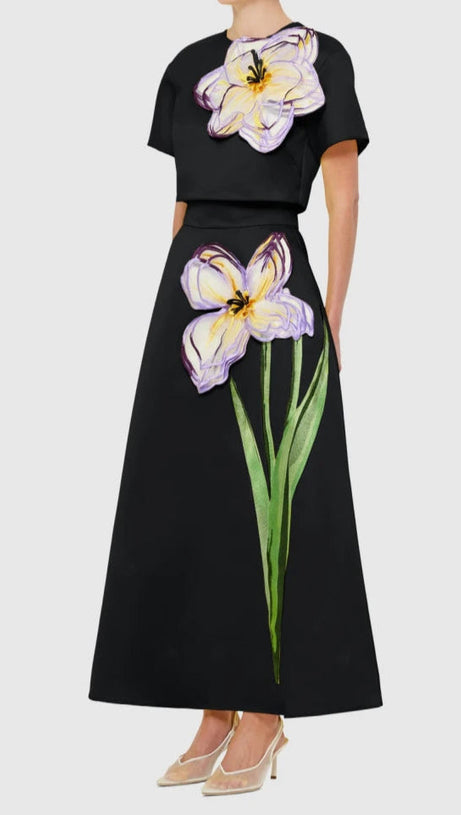 INDIE APPLIQUÉ SLEEVE IRIS PRINT SET IN BLACK