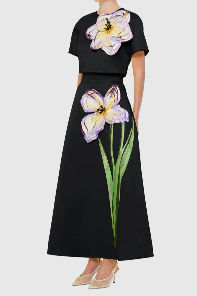 AIIZIE INDIE APPLIQUÉ SLEEVE IRIS PRINT SET IN BLACK - product image
