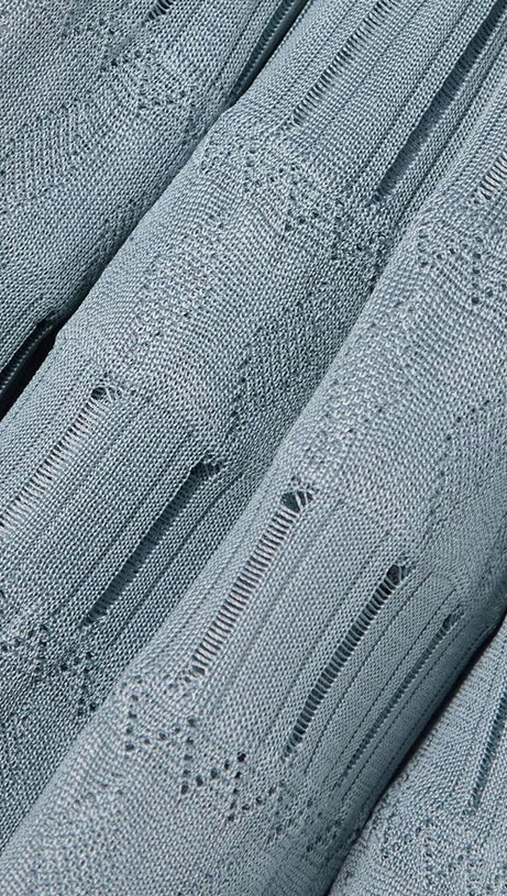 RIBBED POINTELLE KNIT MINI DRESS IN BLUE