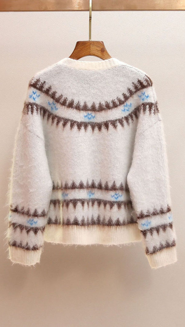 AIIZIE Janneke Plush Reindeer Fair Isle Cardigan - Cozy Winter Knit for Women - product image
