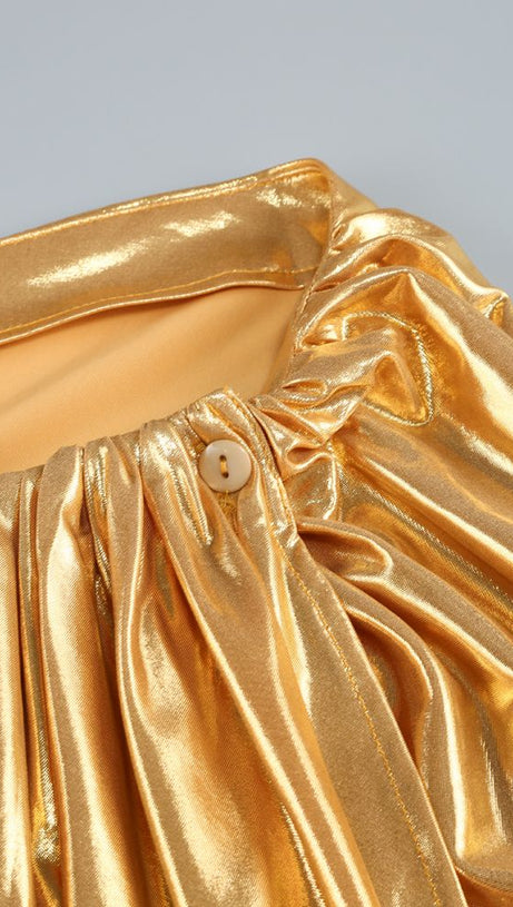 ANILA YELLOW RUCHED LEATHER MIDI DRESS