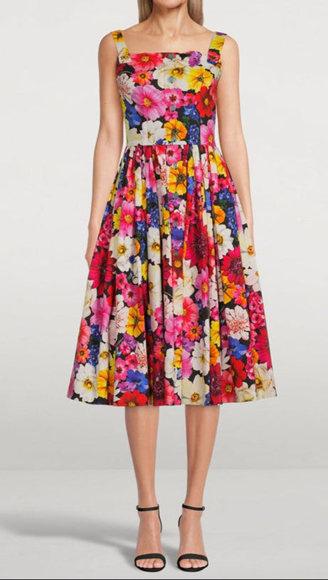 COTTON POPLIN MIDI DRESS IN GARDEN PRINT