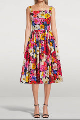 Cotton Poplin Midi Dress In Garden Print